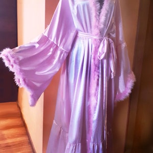 Pink Satin with Pink Marabou Feathers Dressing Gown