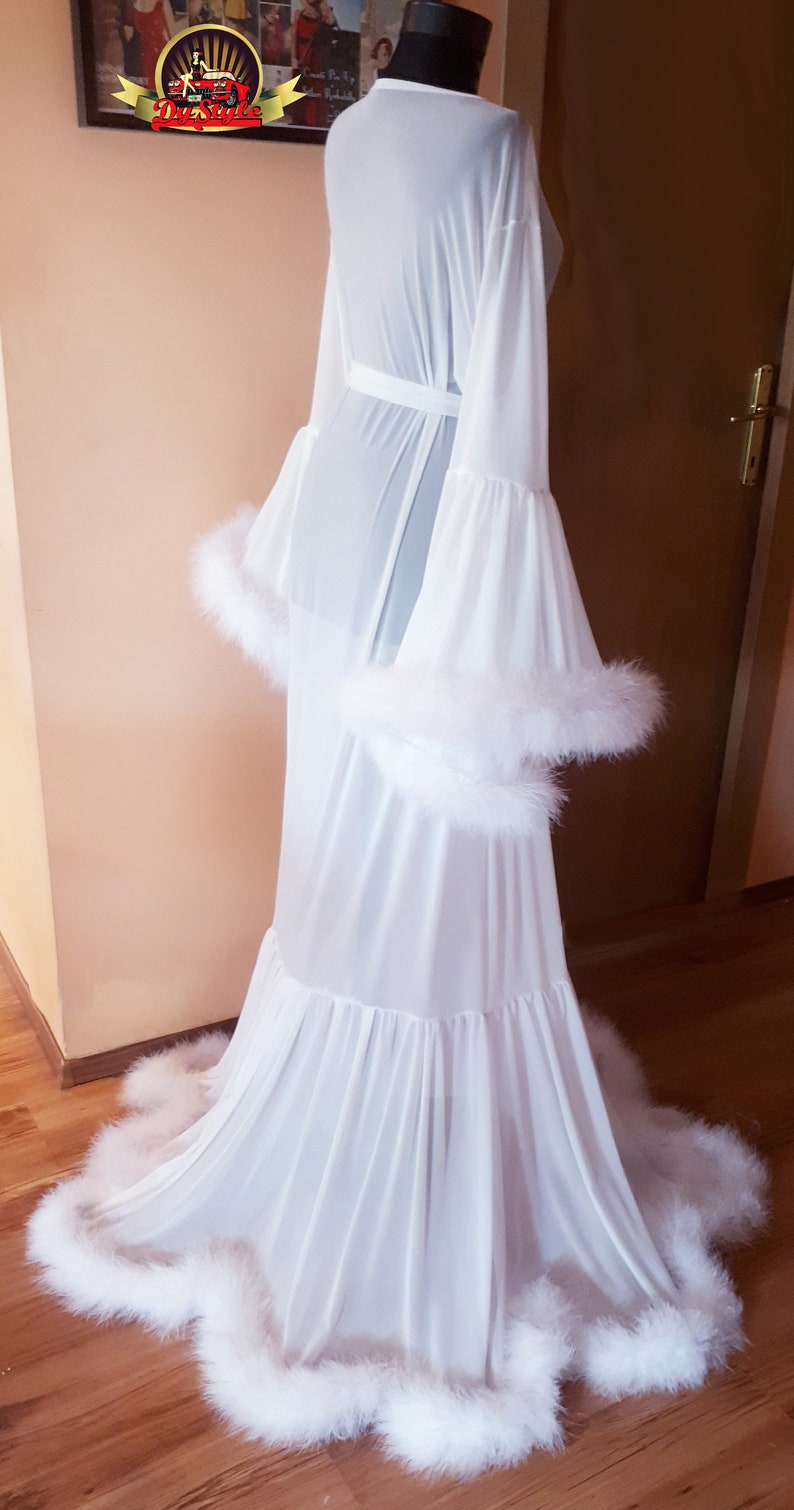 White Getting Ready Bride to Be Big Boa Feathers Kimono Robe Etsy