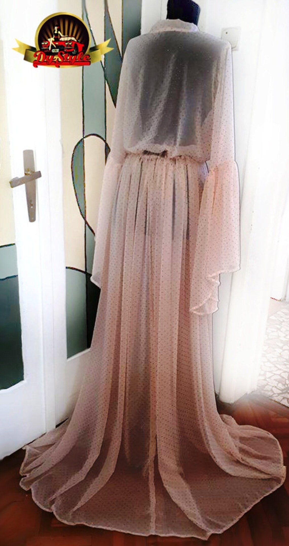 Peachy Chiffon With Gold Mettalic Dots Sheer See Through Robe - Etsy