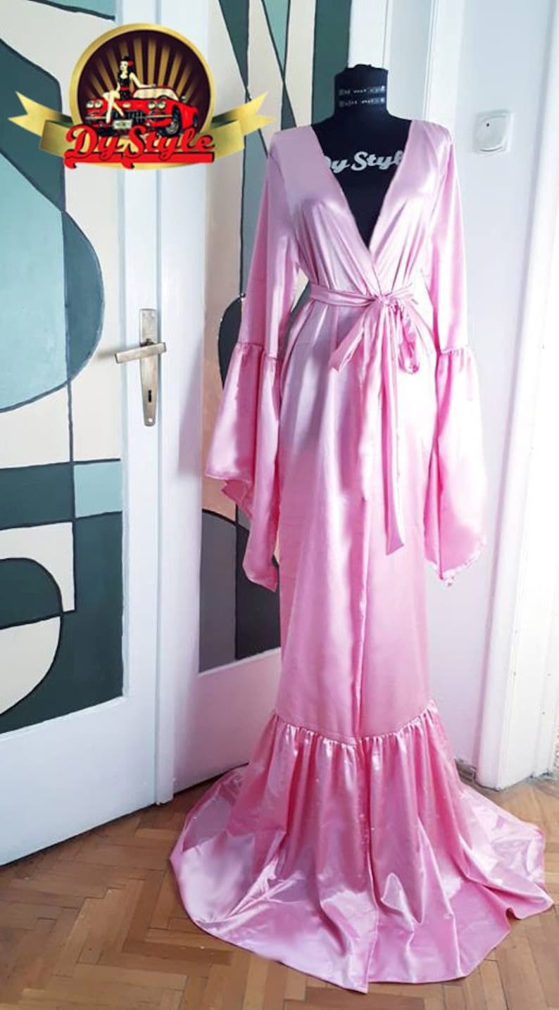 Pink Satin Dressing Gown Silky Pink Satin Bride Dressing Etsy Australia