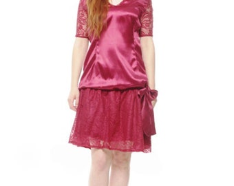 Burgundy Lace Flapper Dress, Great Gatsby Style, Custom Made