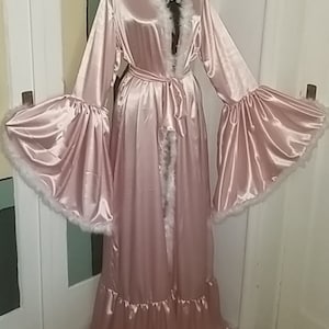 Custom Pearl Pink Satin Robe: Bridal Marabou Feather Kimono