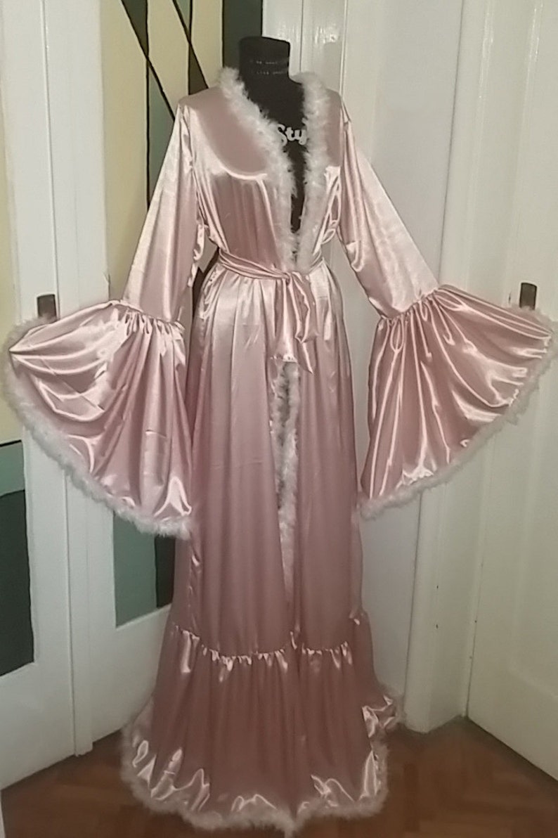 pink robe with feathers