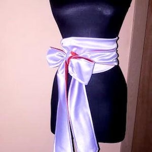 Lavender Red 2 sides Wide Satin Waist Belt, Custom made obi belt