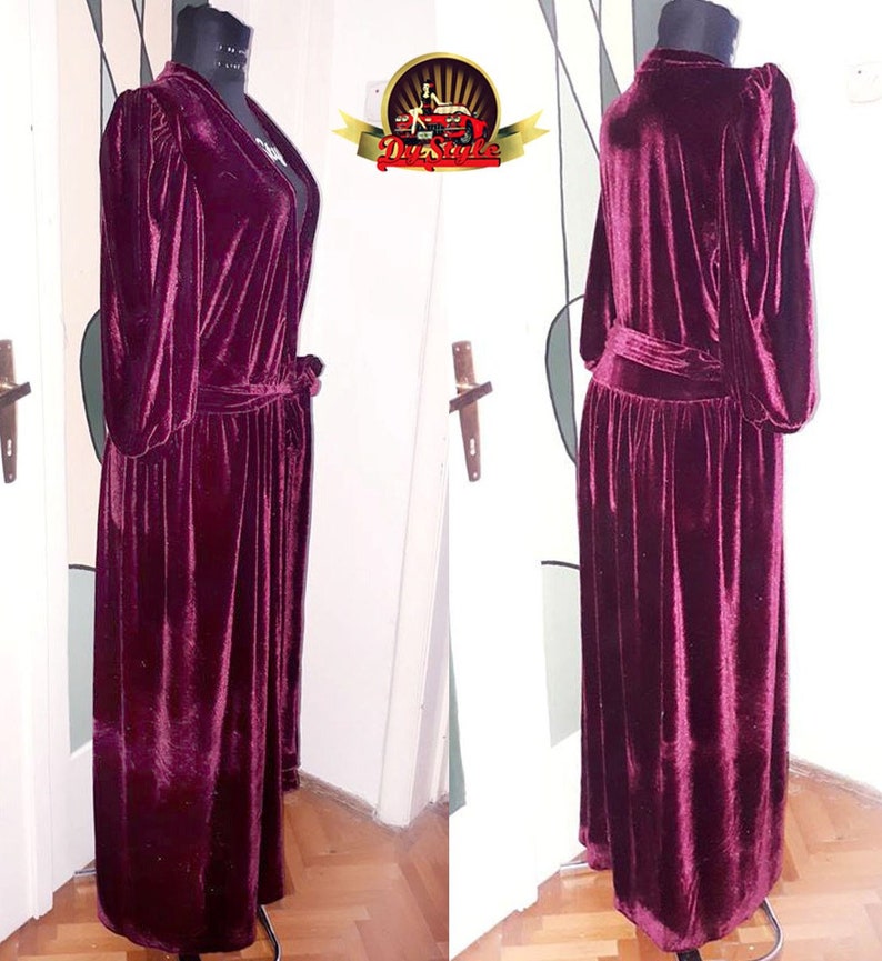 Grape Purple Velvet Dressing Gown With Puffy Sleeves Burgundy Etsy