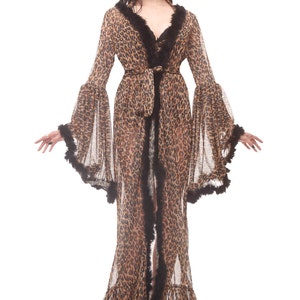 Animal Print Marabou Feathers Dressing Gown, Leopard Stage Robe Dress