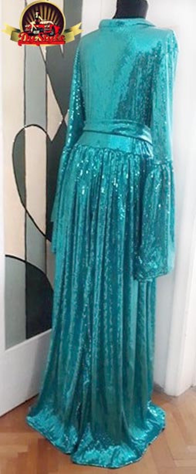 Sequin Mermaid Cover-Up Rave Duster Kimono Cape Robe Dress image 3