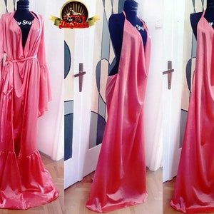 Roze zalm zijdeachtige satijnen jurk set, vintage stijl slaapkleding, Hollywood Nightgown Set
