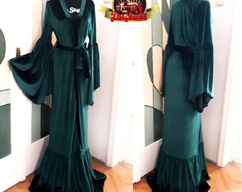 Green Velvet Robe, Green Duster, Green Velvet Dressing Gown