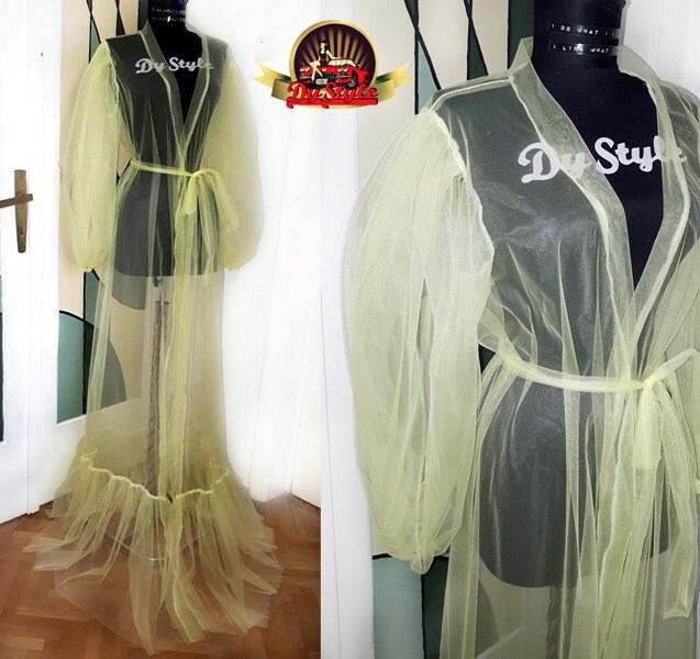 Puff Sleeve Tulle Robe, Burlesque Dressing Gown, Custom Color - Etsy