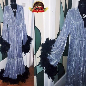 Silver Feathers Velvet Robe Gray Velvet Dressing Gown Silver - Etsy