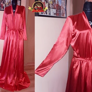 Rood zijdezachte satijnen jurk Vintage Style Slaapkleding Lange Satin Robe