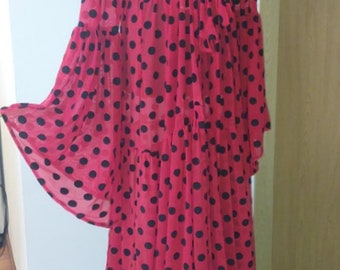 Black and red polka dots dressing gown, Dots beach dress, tulle stage dress, Black and red polka dots kimono
