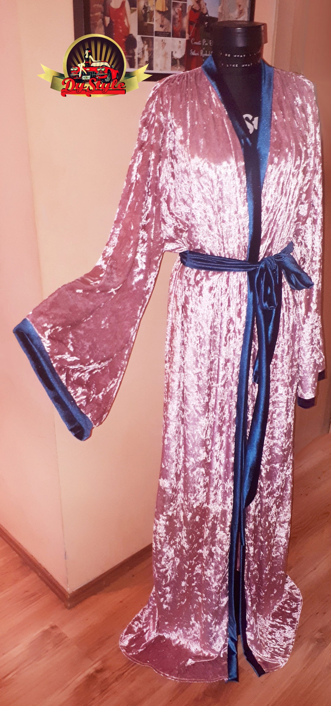 Pink and Teal Blue Velvet Dressing Gown, Pink Robe, 2 Colors Velvet ...