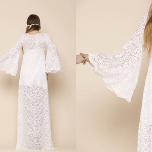 Boho Lace Wedding Dress, Bell Sleeves Dress, Plus Size Wedding Dress, 70s Lace Dress image 3