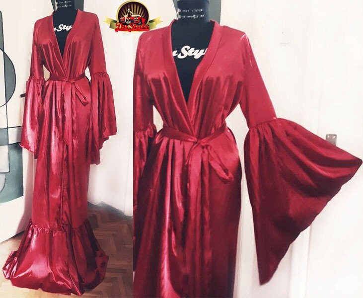 Red Satin Dressing Gown Silky Red Satin Bride Dressing Gown | Etsy
