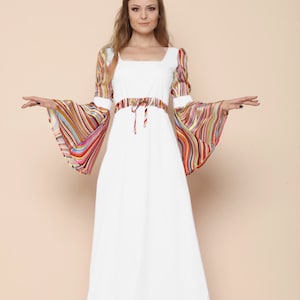Boho Summer Wedding Bell Sleeve Dress, Medieval Wedding Dress, Plus Size 70s Wedding Dress, Fairy Fantasy Wedding Dress