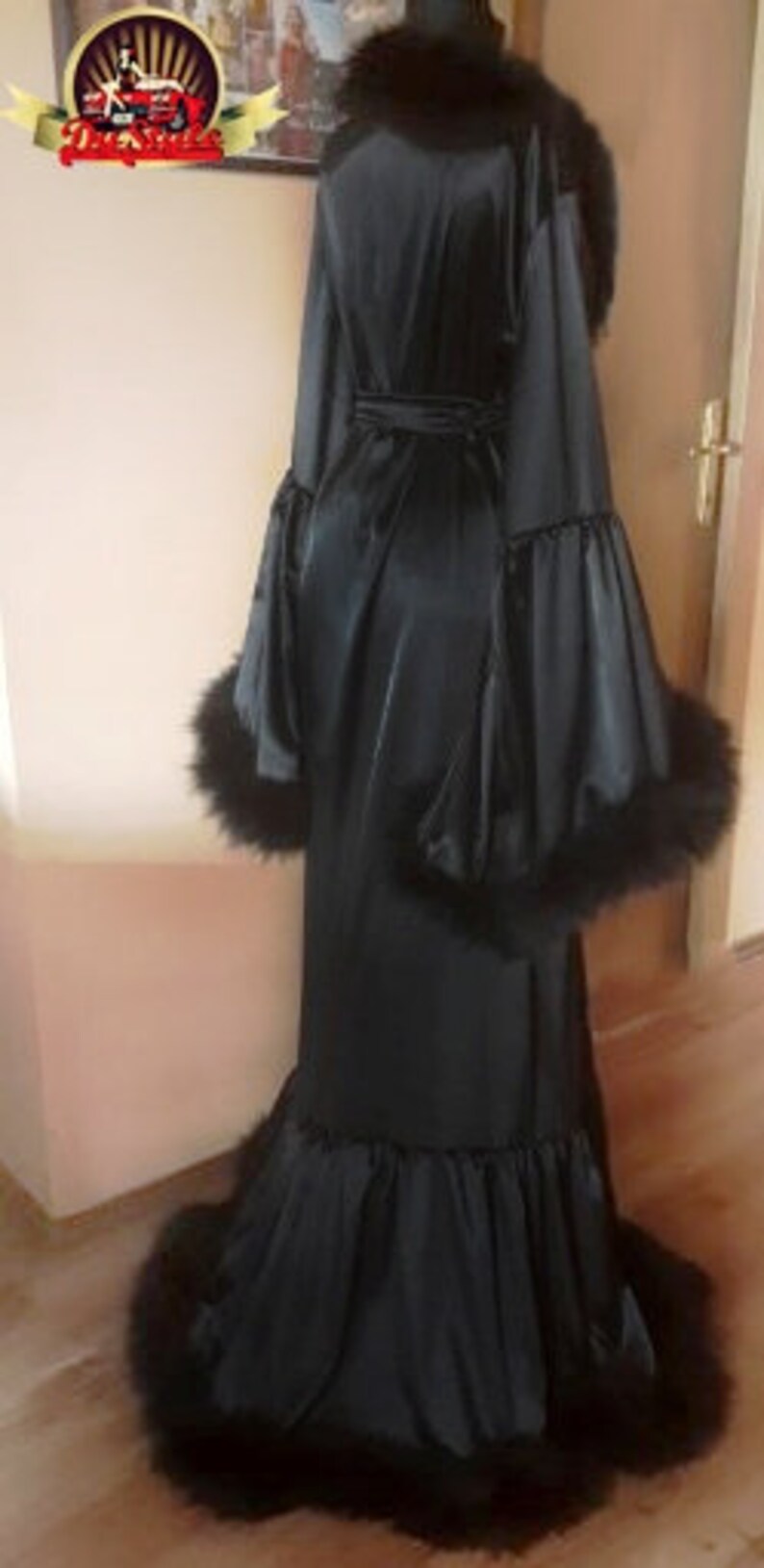 satin marabou robe