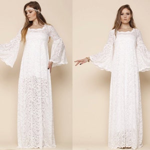 Boho Lace Wedding Dress, Bell Sleeves Dress, Plus Size Wedding Dress, 70s Lace Dress image 2