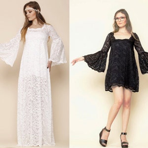 Boho Lace Wedding Dress, Bell Sleeves Dress, Plus Size Wedding Dress, 70s Lace Dress image 4