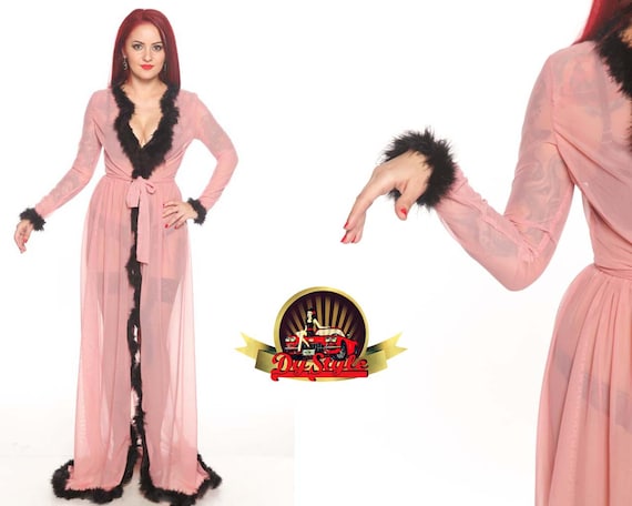 Pink Chiffon Marabou Feather Robe, Custom Made Burlesque Gown
