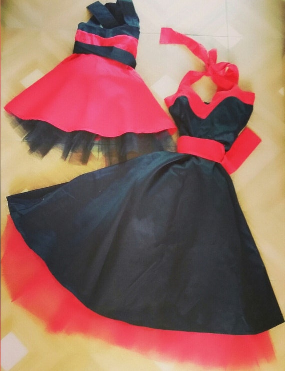 Matching Mother Daughter Rockabilly Dress Set: Red & Black, Custom Made