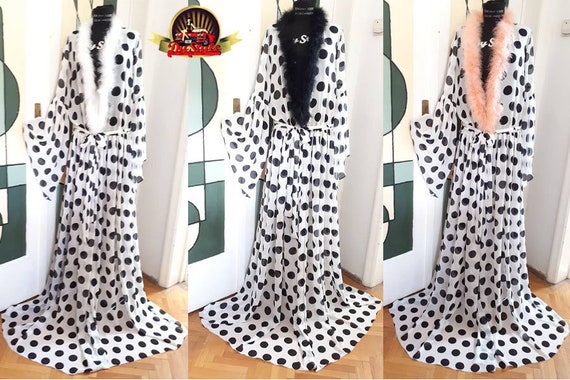 Chiffon Polka Dots See Through Feathers Dressing Gown Beach Kimono