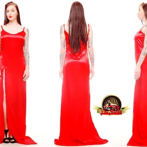Rode Satin Nightgown Lingerie, Soft Silk Vintage Style Slaapkleding, Long Satin Nightgown