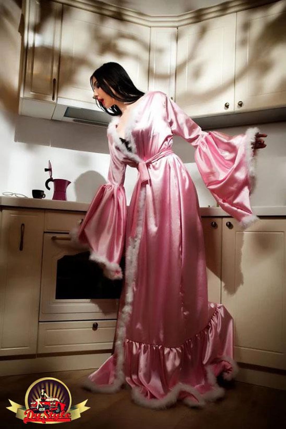 Pink Satin Marabou Feather Robe, Hollywood Glamour Gown - Etsy