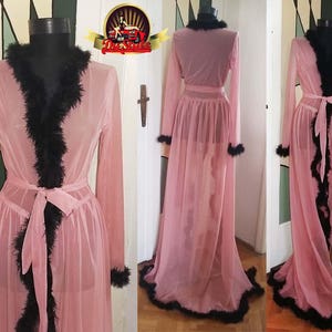 Pink Dressing Gown With Black Marabou Trim Burlesque Feathers - Etsy