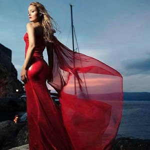 Sequin Maxi Formal One Shoulder Bodycon Slit Burlesque Wedding Formal Red Dress