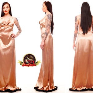 Boudoir Silky Satin Nightgown, Vintage Style Sleepwear Lingerie, Long Satin Nightgown