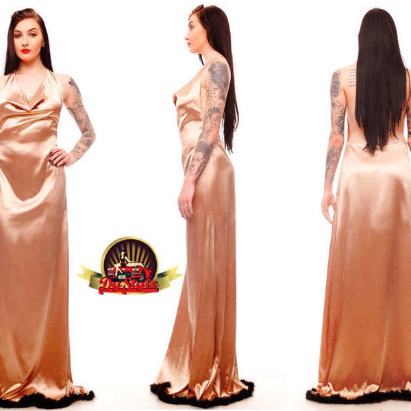 Boudoir Silky Satin Nightgown, vintage Style Sleepwear Lingerie, Long Satin Nightgown