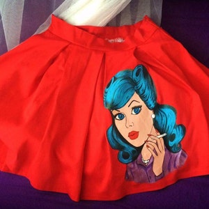 Pop Art Made-To-Order Hand-painted Red Characters Skirt, Plus size painted skirt