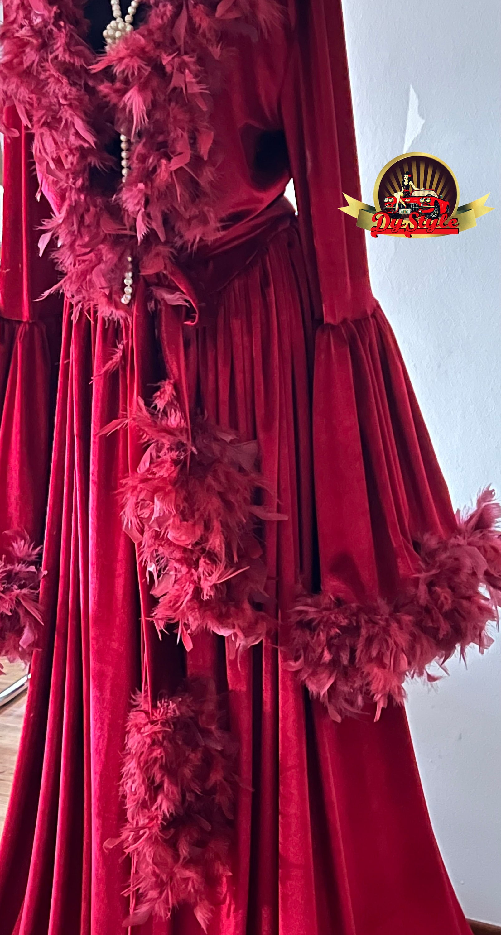 Velvet Feathers Robe, Wine Red Dressing Gown, Burgundy Burlesque Stage ...