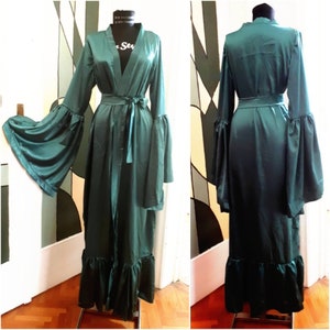 Hunter Green Silky Satin Bridesmaids Dressing Gown image 1