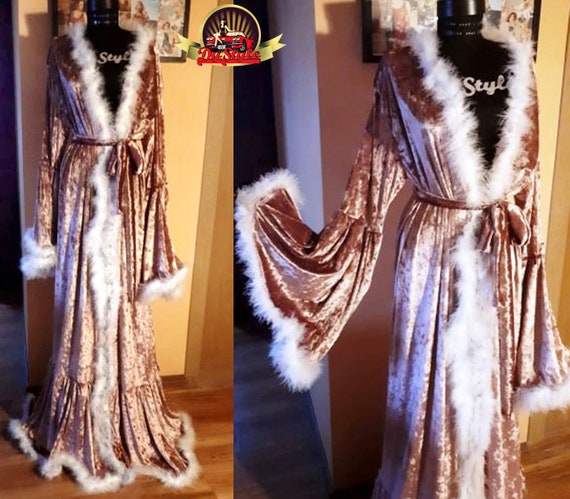 SAND Floor Length Luxurious Stretch Velvet & Lace Kimono Robe Sizes 0 Thru  5XL Velvet Robe Bridesmaid Champagne Long - Etsy