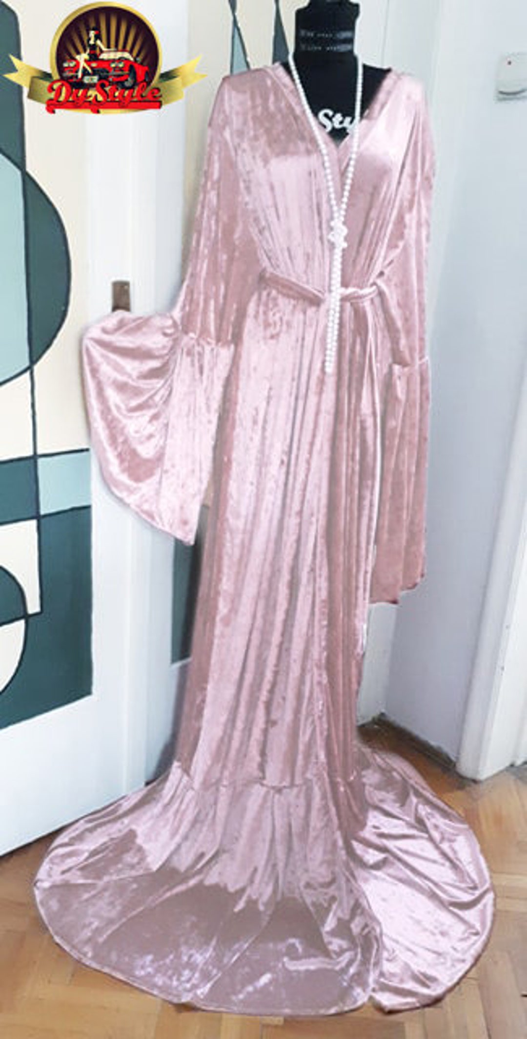 Pearl Pink Velvet Duster Robe, Velour Dressing Gown - Etsy
