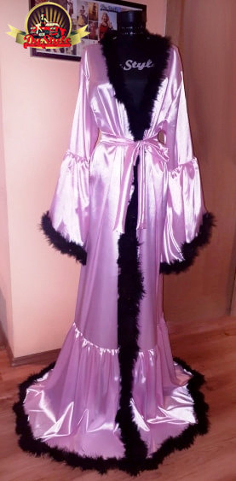 satin marabou robe