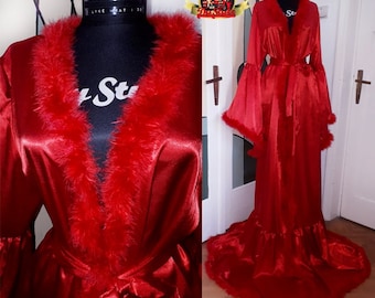Red Satin Feather Robe: Custom Boudoir Gown