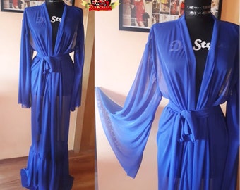Chiffon Blue See Through Duster Robe Beach Dress