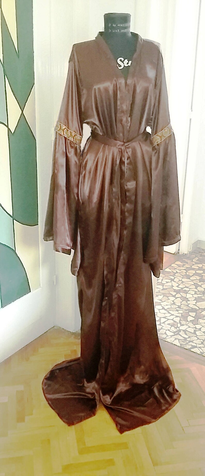 Medieval Brown Satin Dressing Gown Satin Medieval Gown Etsy