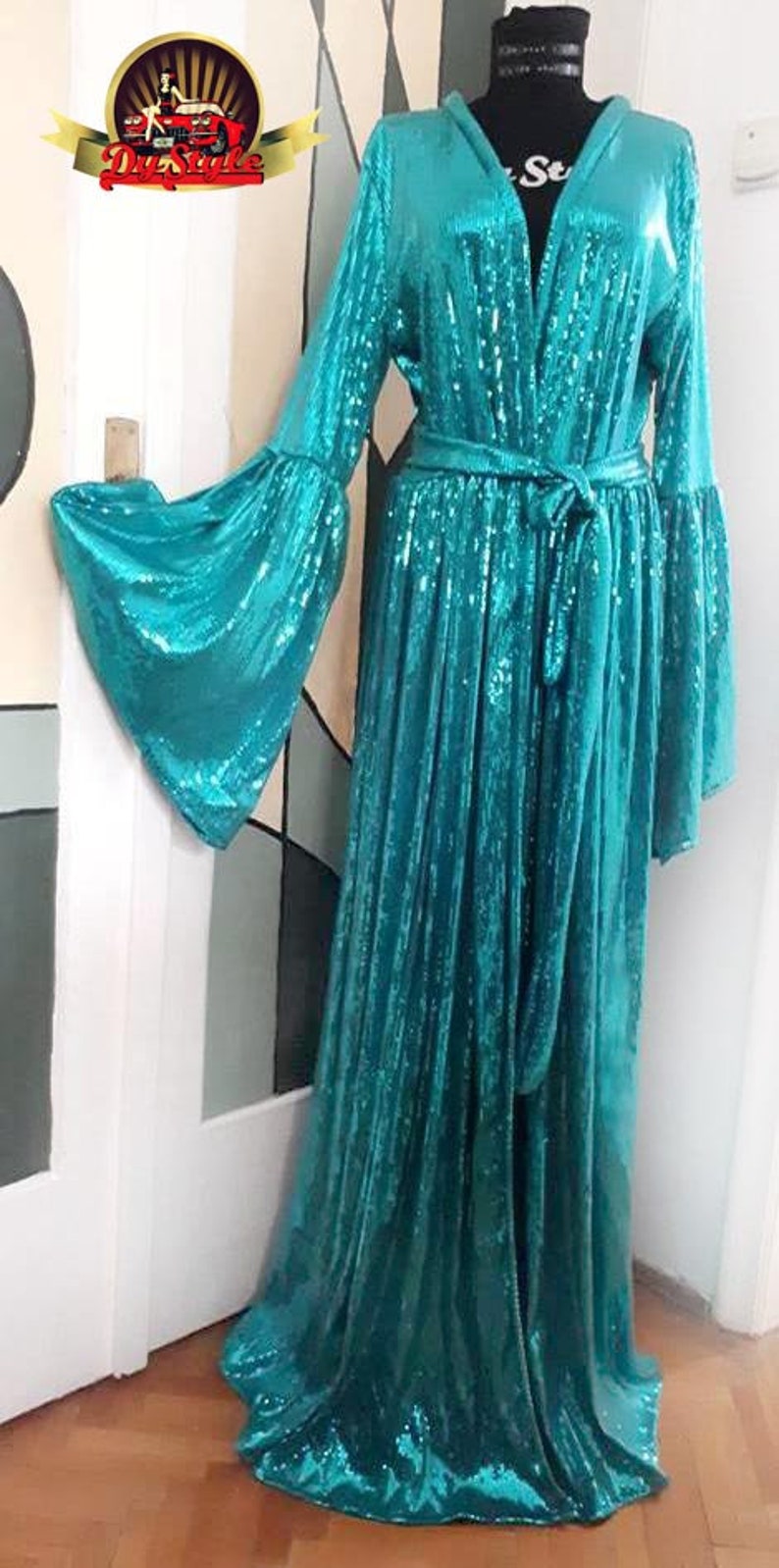 Sequin Mermaid Cover-Up Rave Duster Kimono Cape Robe Dress image 2