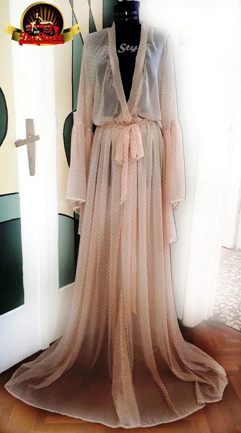Peachy Chiffon With Gold Mettalic Dots Sheer See Through Robe | Etsy