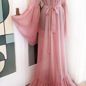 Pink Chiffon SeeThrough Kimono Duster Beach Dress / Sexy Pink Lingerie Robe
