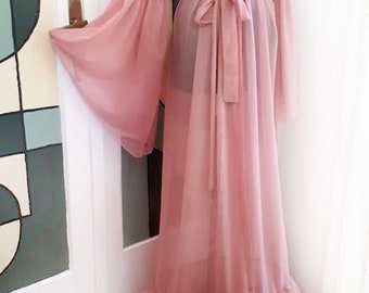 Pink Chiffon SeeThrough Kimono Duster Beach Dress / Sexy Pink Lingerie Robe