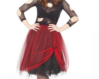 Red Tulle Tutu Skirt, Tea Length Bridal Bridesmaid Skirt