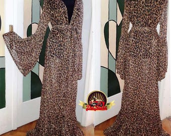 Animal print dressing gown, Leopard beach dress, Animal print stage dress, Sexy lingerie