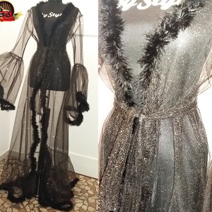 Shiny Dressing Gown, Burlesque Lingerie Feather Robe, Stage Dress - Etsy