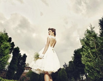 Tea Length Ivory Wedding Dress Wedding Gown Dress Vintage